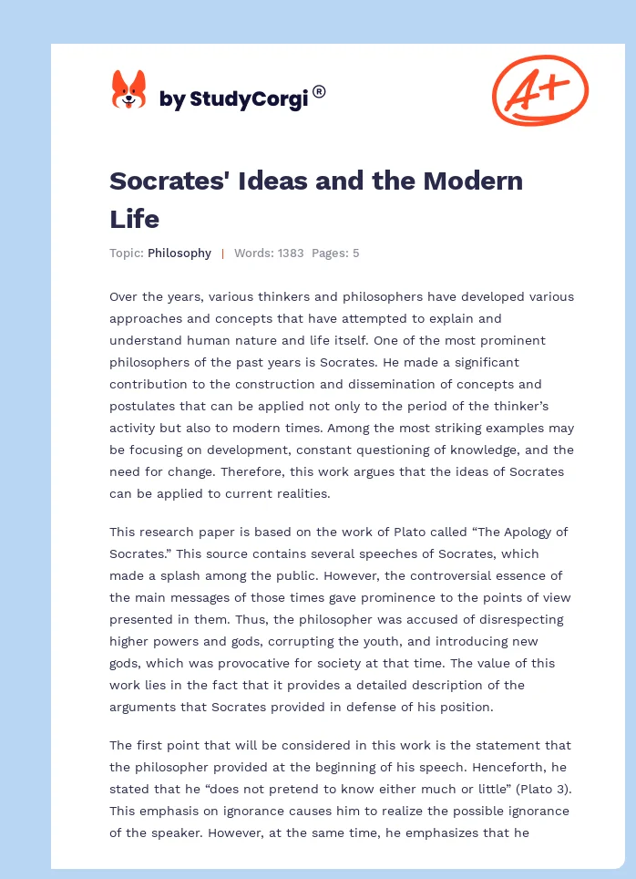 Socrates' Ideas and the Modern Life. Page 1