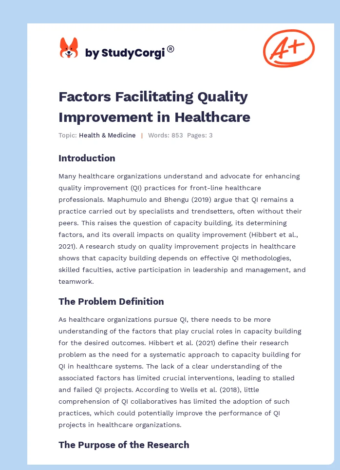 Factors Facilitating Quality Improvement in Healthcare. Page 1