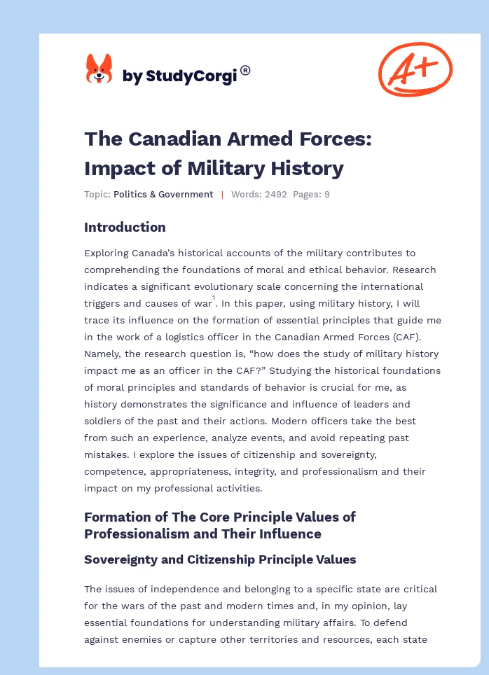 The Canadian Armed Forces: Impact of Military History. Page 1