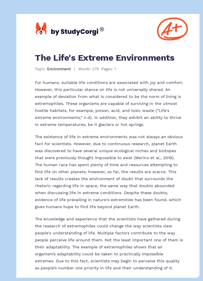 The Life's Extreme Environments. Page 1