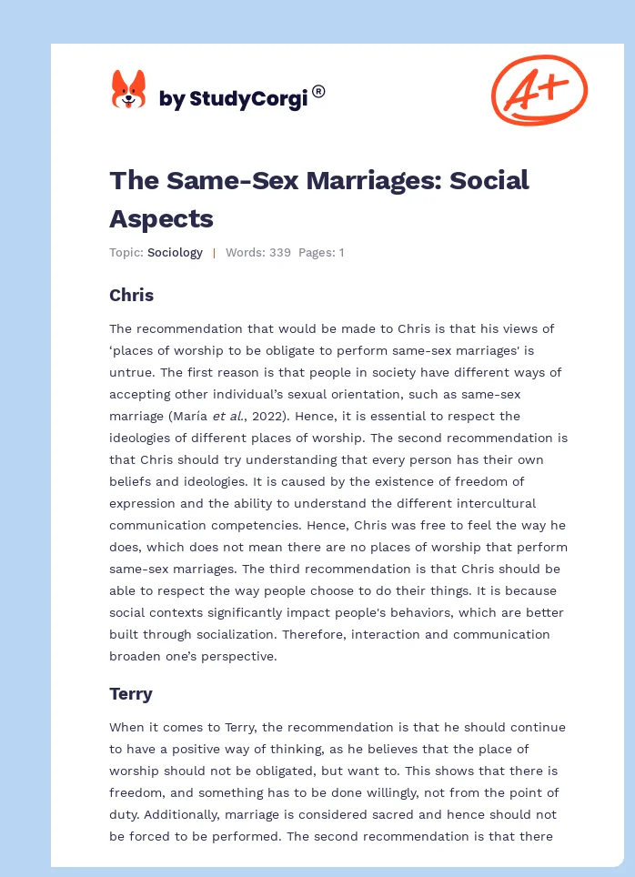 The Same-Sex Marriages: Social Aspects. Page 1