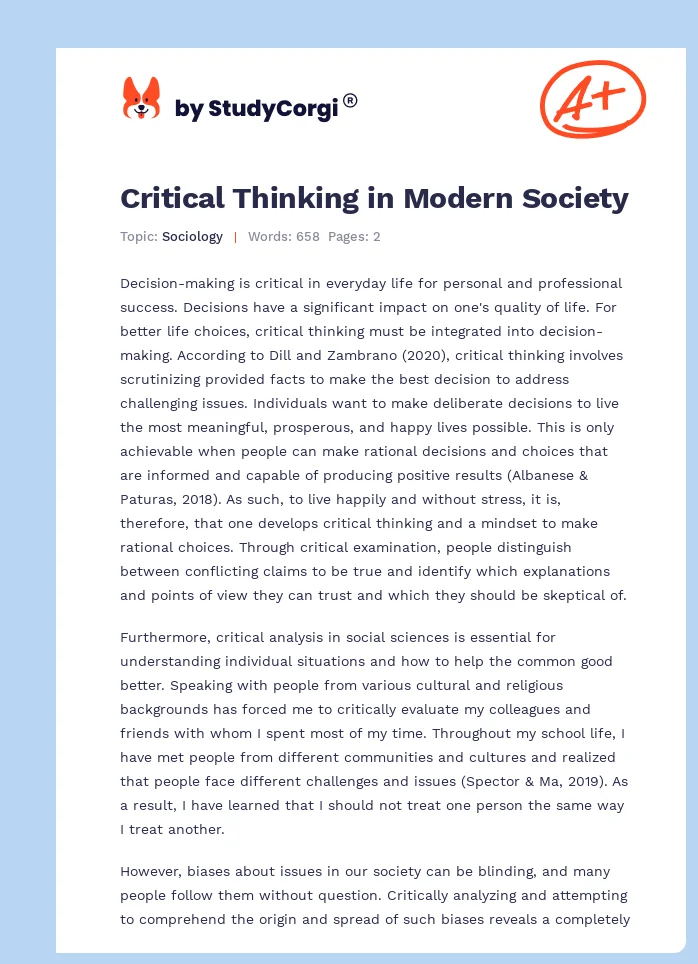 Critical Thinking in Modern Society. Page 1
