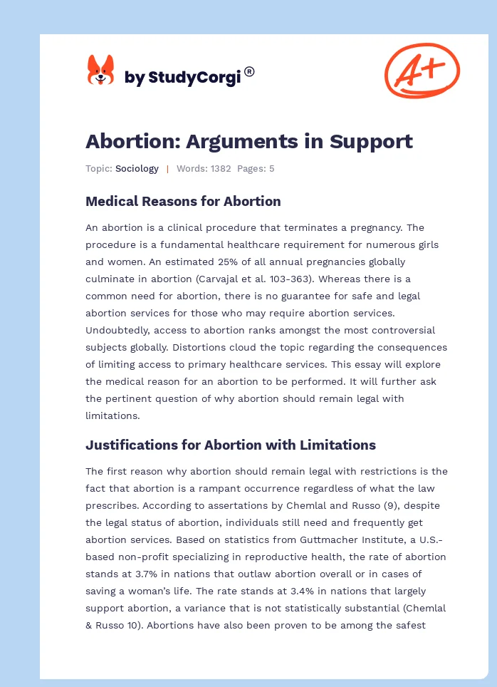 Abortion: Arguments in Support. Page 1