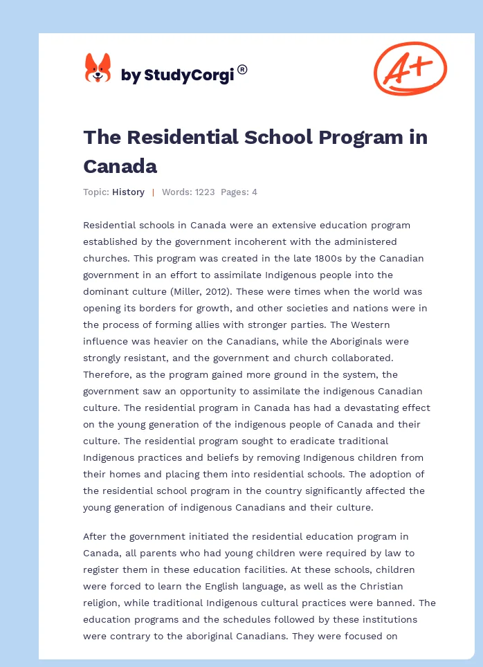 The Residential School Program in Canada. Page 1