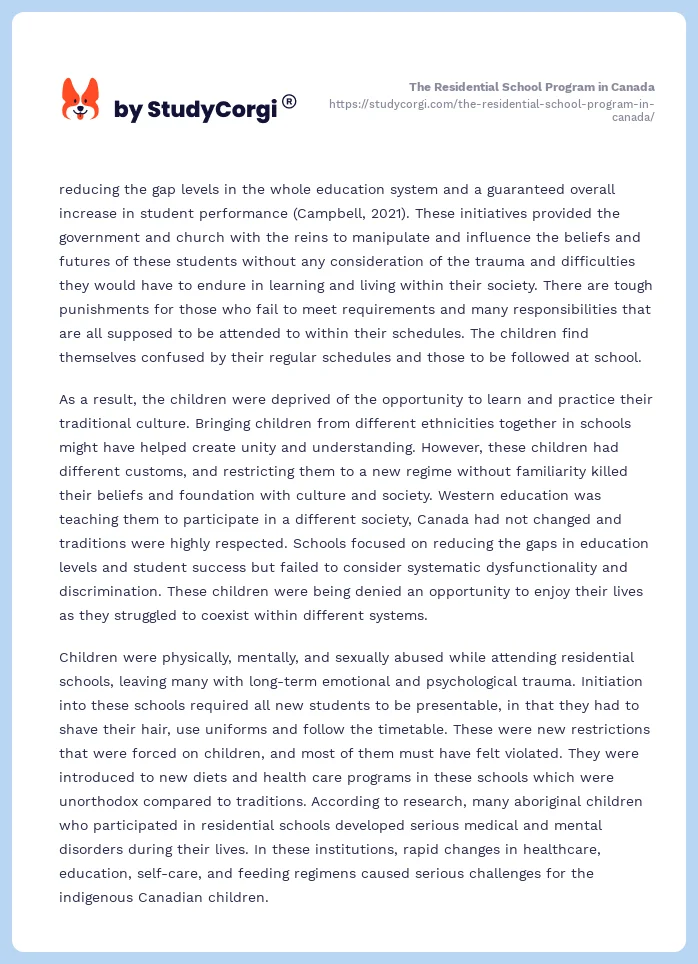 The Residential School Program in Canada. Page 2