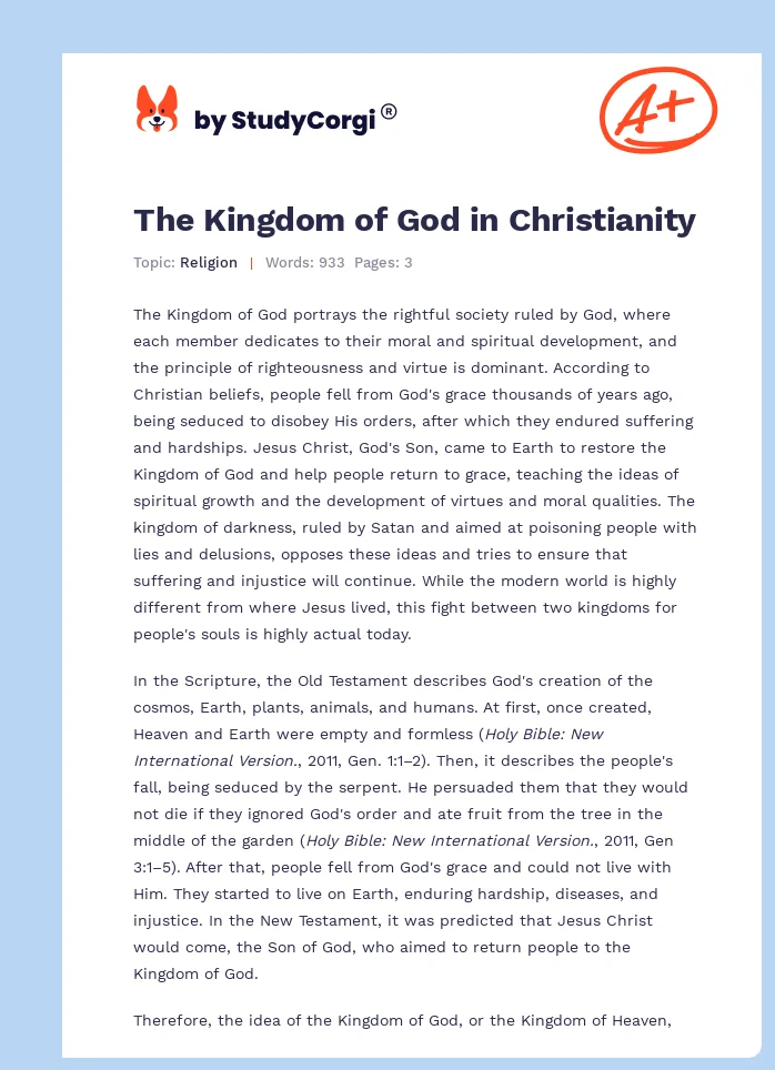 The Kingdom of God in Christianity. Page 1