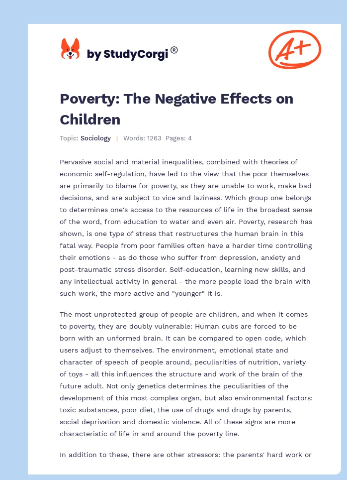 Poverty: The Negative Effects on Children. Page 1