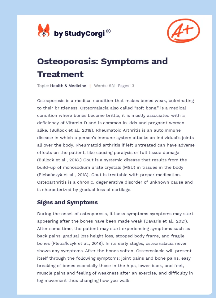 Osteoporosis: Symptoms and Treatment. Page 1