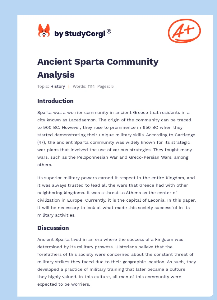 Ancient Sparta Community Analysis. Page 1