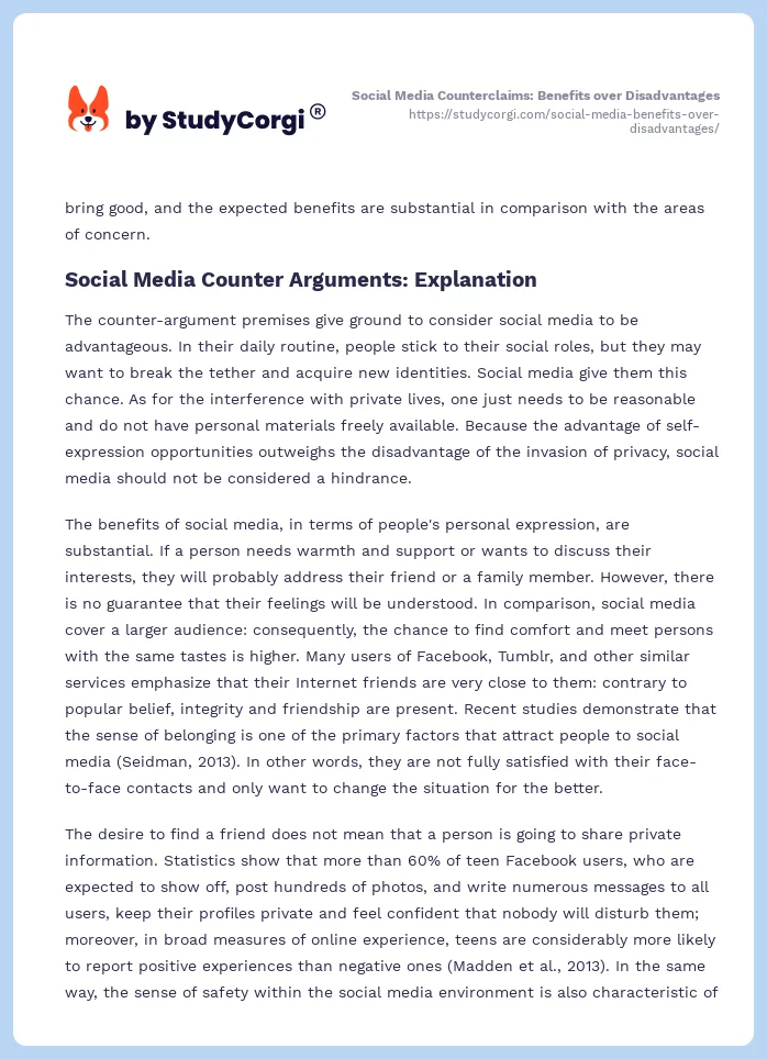 Social Media Counterclaims: Benefits over Disadvantages. Page 2