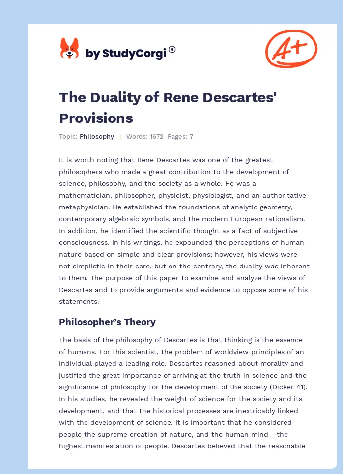 The Duality of Rene Descartes' Provisions. Page 1