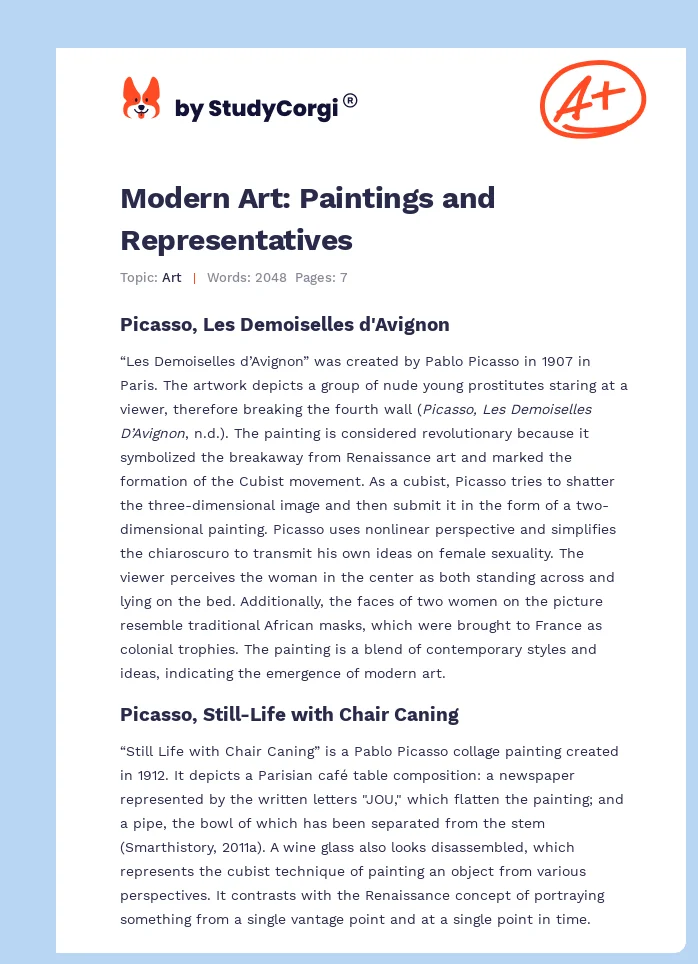 Modern Art: Paintings and Representatives. Page 1