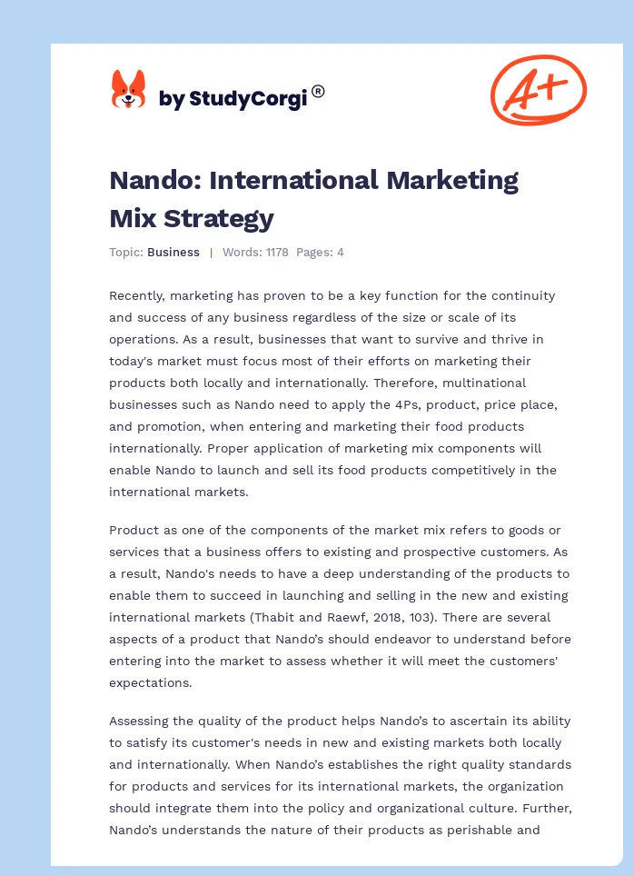 Nando: International Marketing Mix Strategy. Page 1