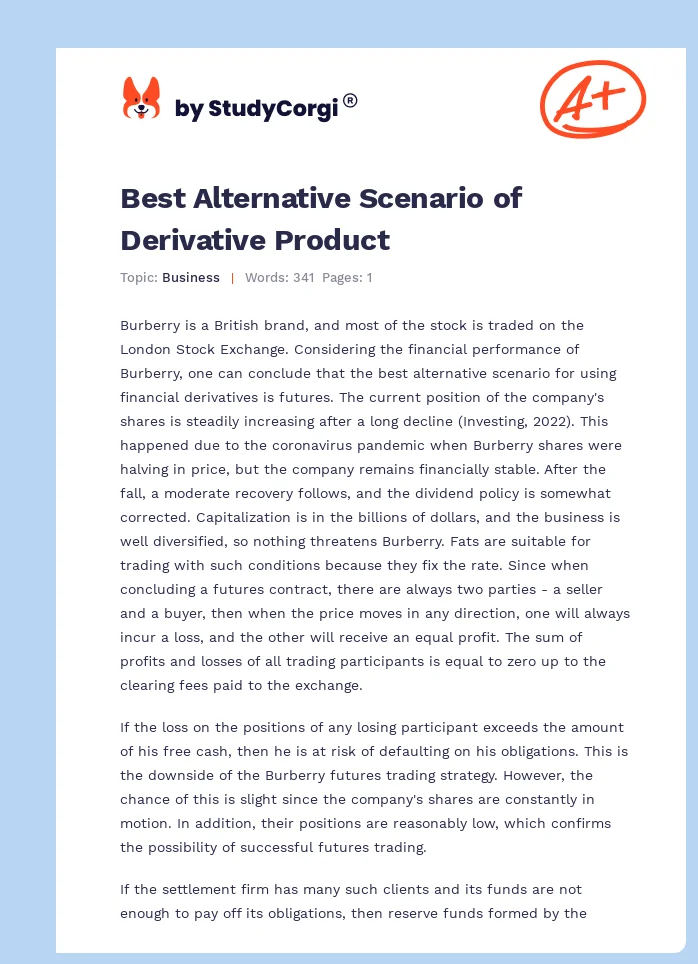 Best Alternative Scenario of Derivative Product. Page 1