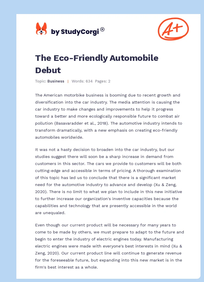 The Eco-Friendly Automobile Debut. Page 1