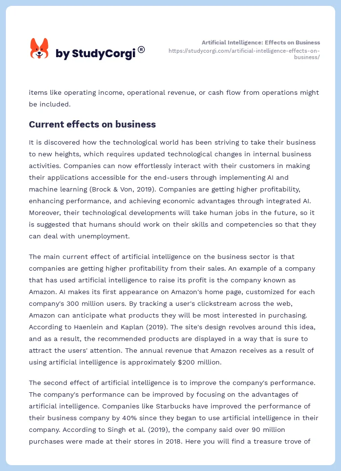 Artificial Intelligence: Effects on Business. Page 2