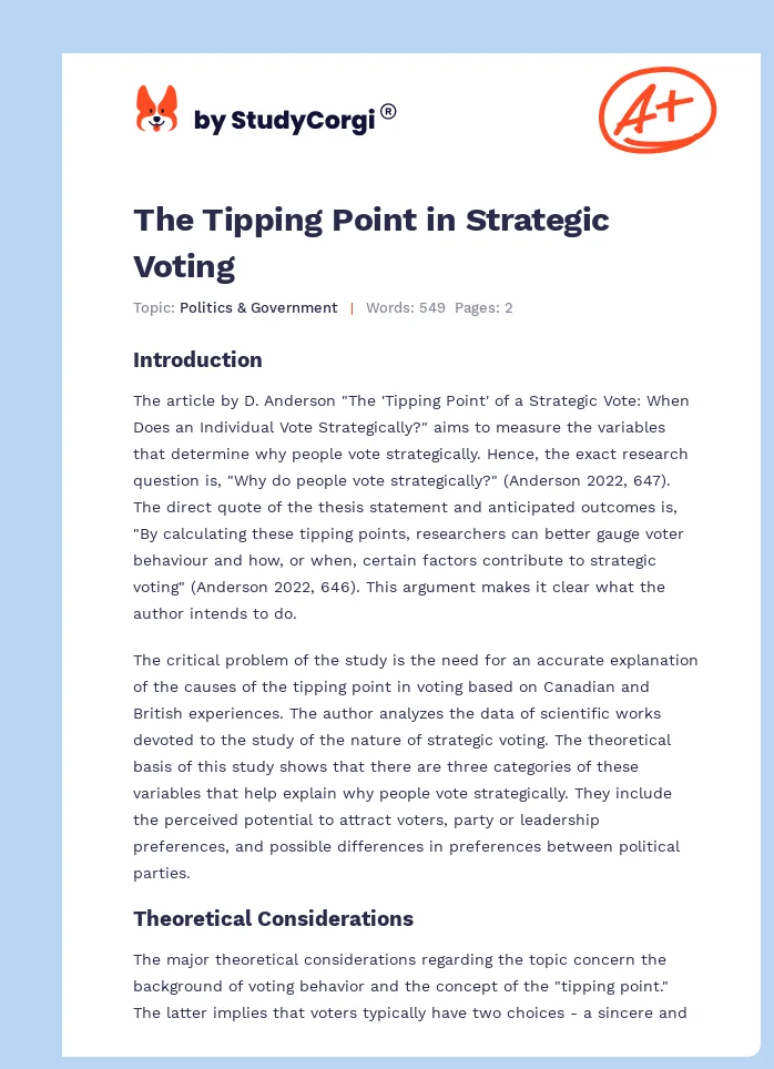 The Tipping Point in Strategic Voting. Page 1