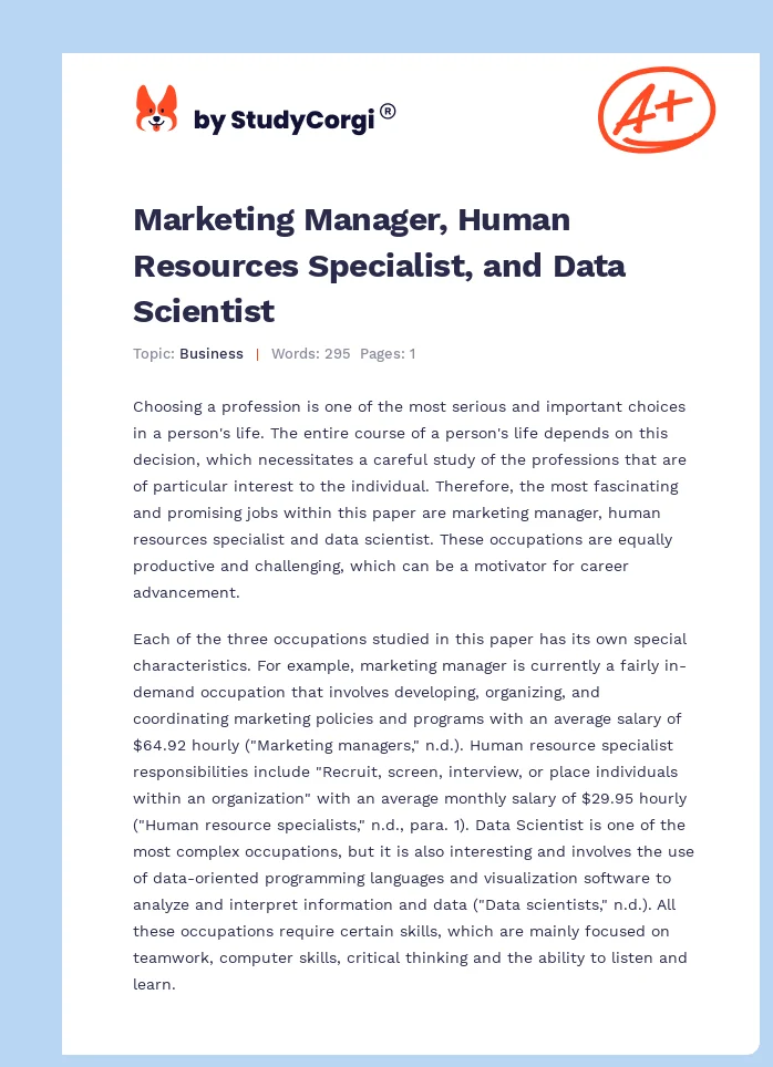 Marketing Manager, Human Resources Specialist, and Data Scientist. Page 1