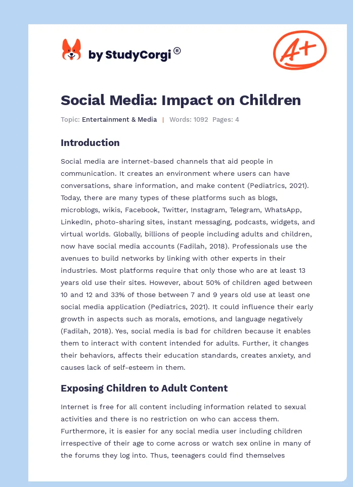 Social Media: Impact on Children. Page 1