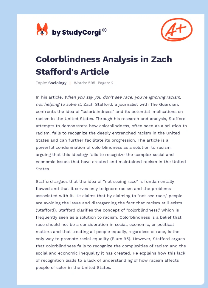Colorblindness Analysis in Zach Stafford's Article. Page 1