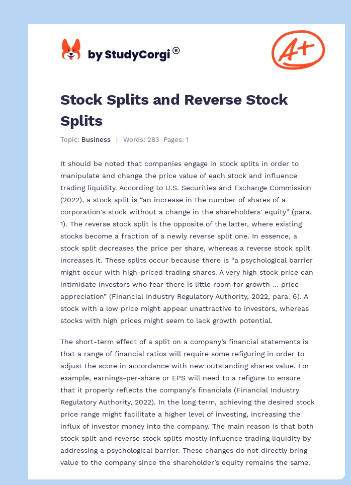 Stock Splits and Reverse Stock Splits. Page 1