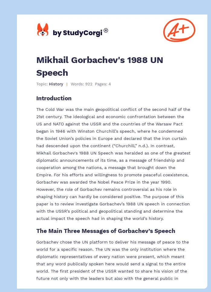 Mikhail Gorbachev's 1988 UN Speech. Page 1