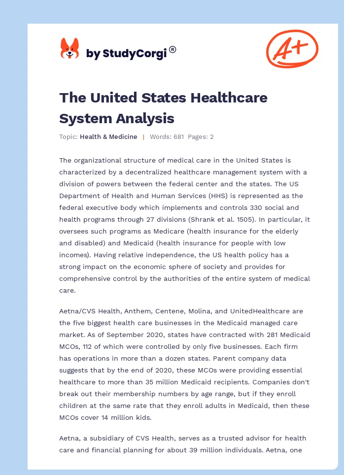 The United States Healthcare System Analysis. Page 1