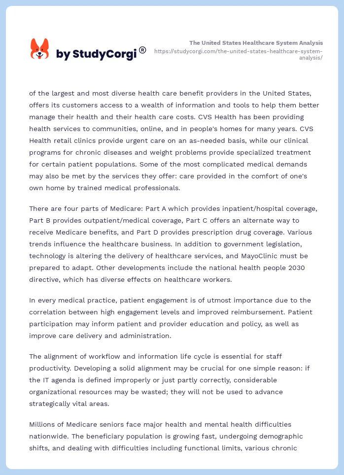 The United States Healthcare System Analysis. Page 2