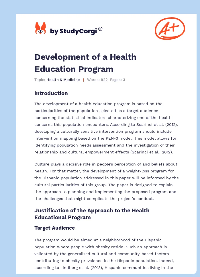 Development of a Health Education Program. Page 1