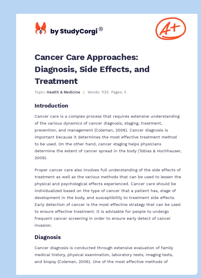 Cancer Care Approaches: Diagnosis, Side Effects, and Treatment. Page 1