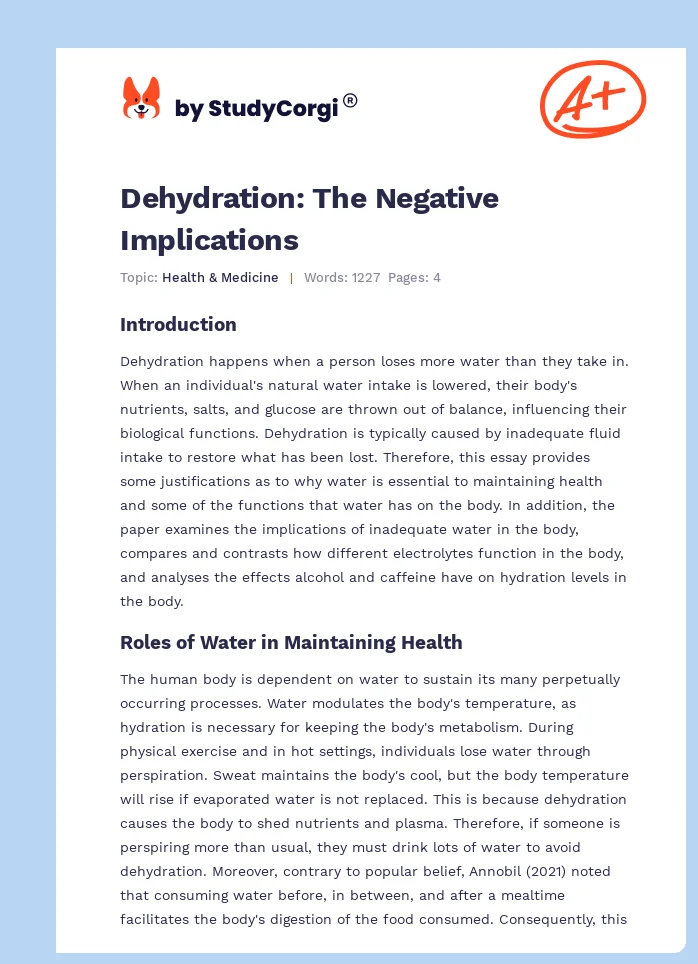 Dehydration: The Negative Implications. Page 1