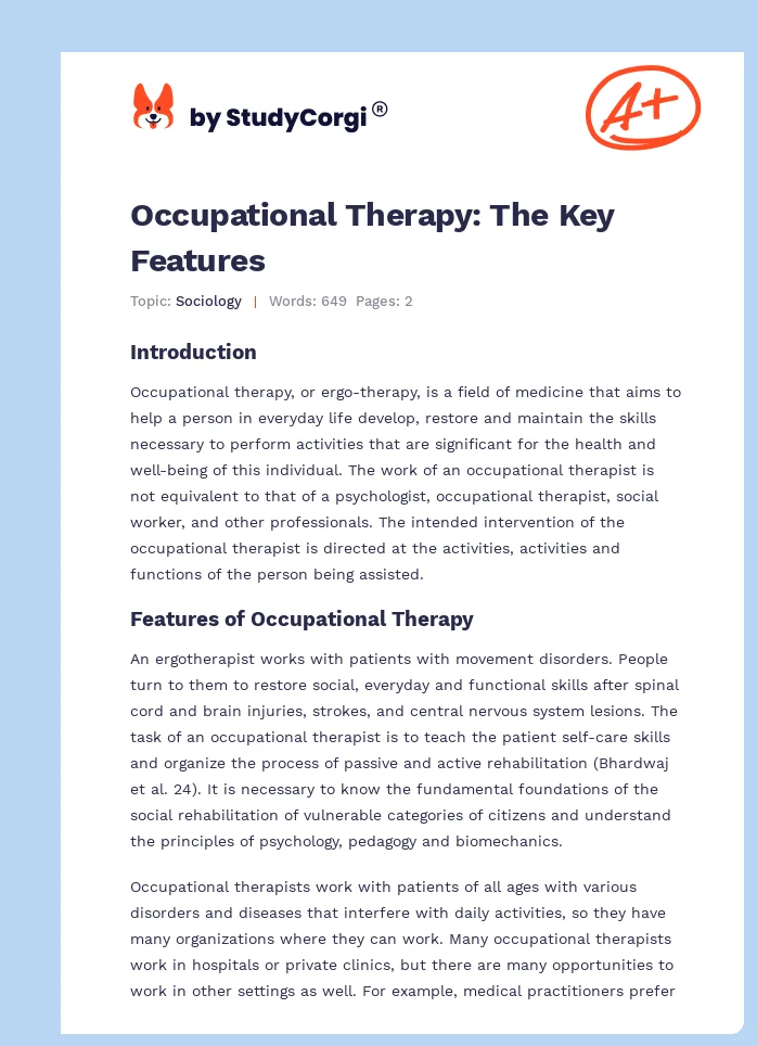 Occupational Therapy: The Key Features. Page 1