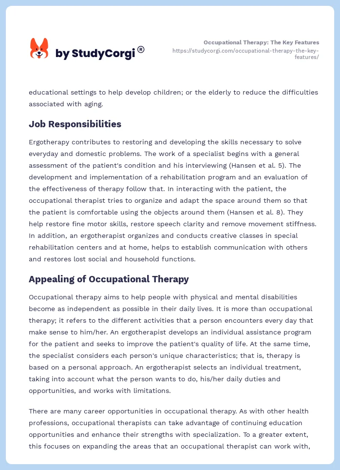 Occupational Therapy: The Key Features. Page 2