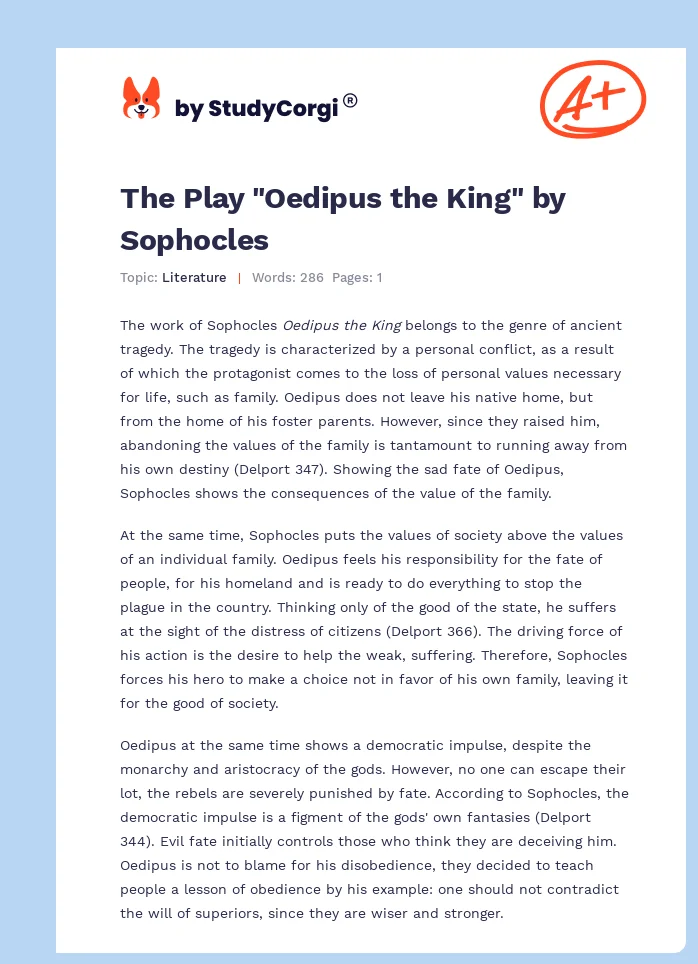 The Play "Oedipus the King" by Sophocles. Page 1