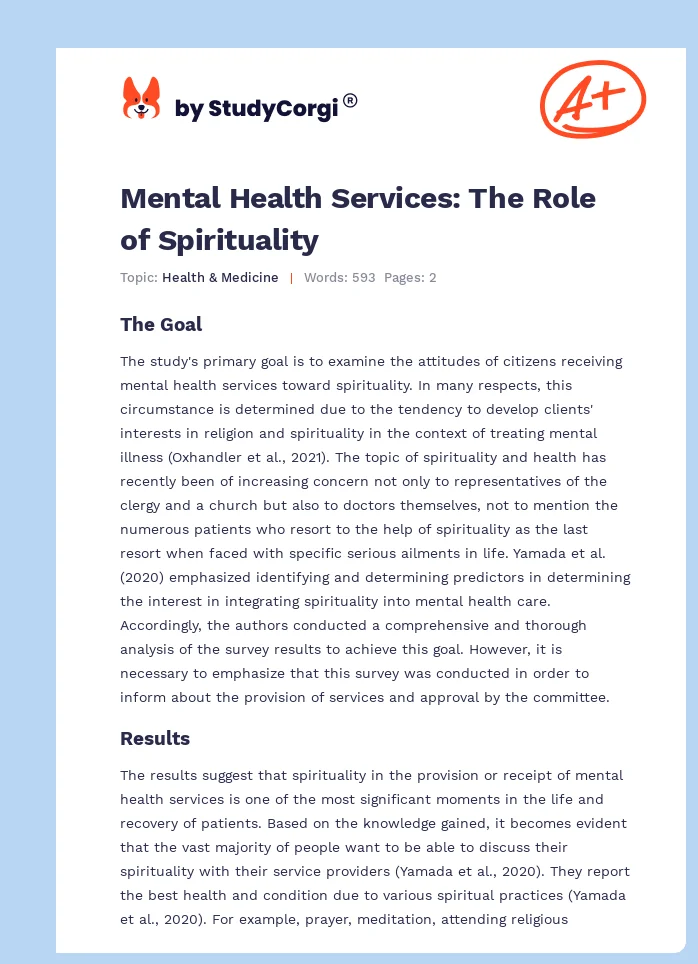 Mental Health Services: The Role of Spirituality. Page 1