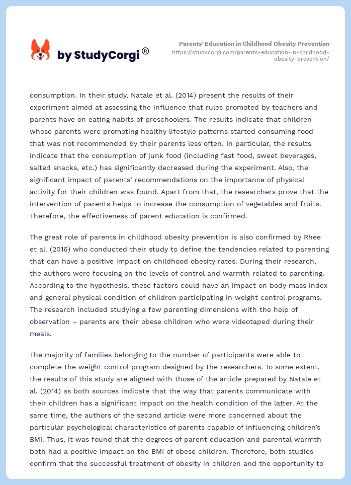 Parents' Education in Childhood Obesity Prevention. Page 2
