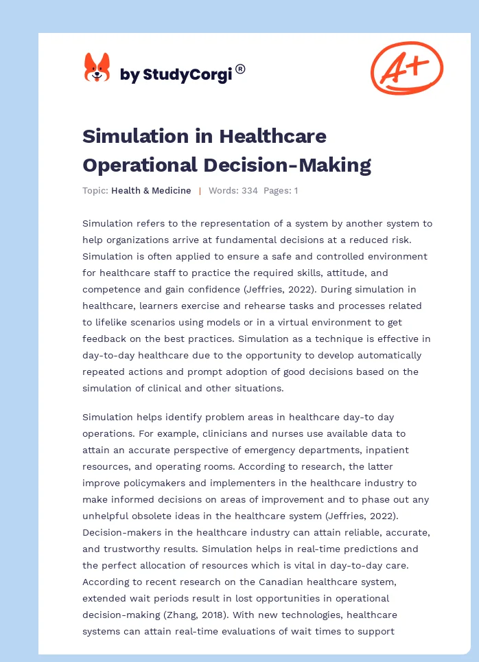 Simulation in Healthcare Operational Decision-Making. Page 1