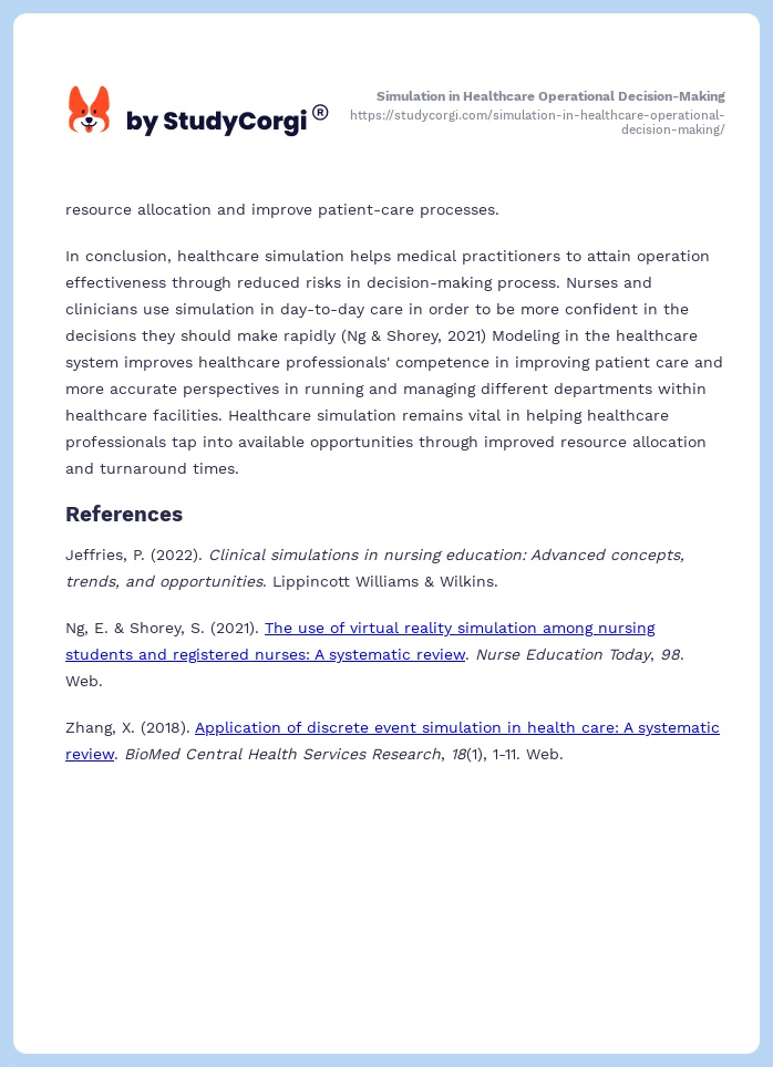 Simulation in Healthcare Operational Decision-Making. Page 2