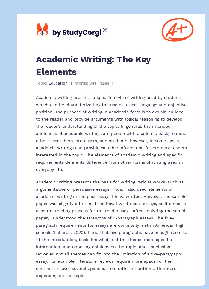 Academic Writing: The Key Elements. Page 1