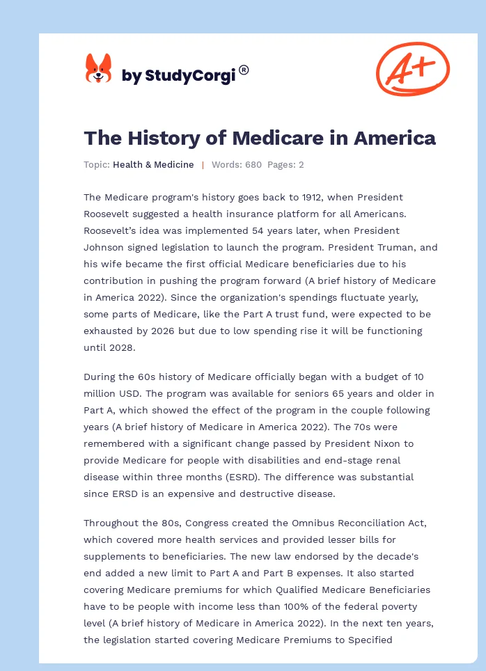 The History of Medicare in America. Page 1