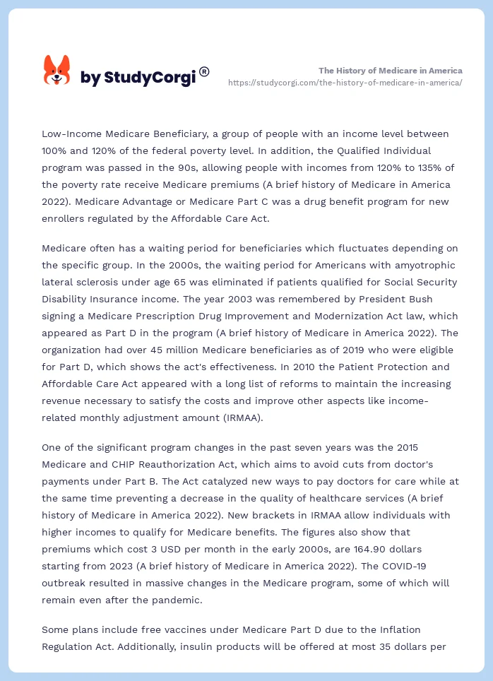 The History of Medicare in America. Page 2