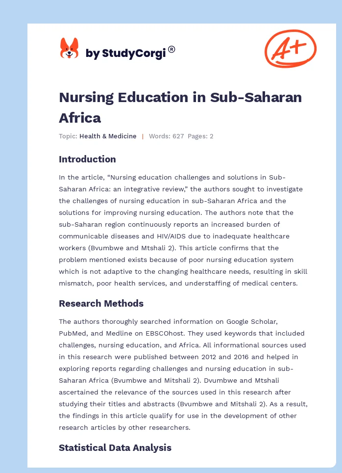 Nursing Education in Sub-Saharan Africa. Page 1