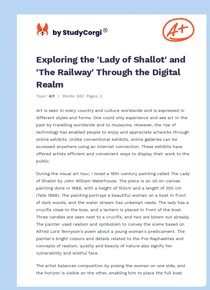 Exploring the 'Lady of Shallot' and 'The Railway' Through the Digital Realm. Page 1