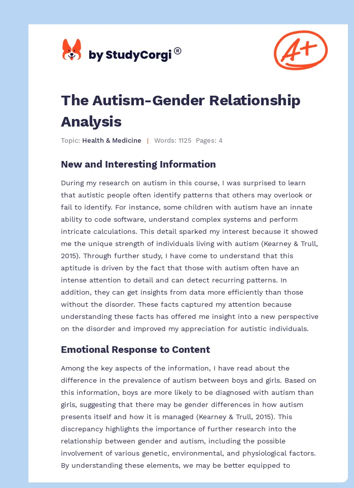 The Autism-Gender Relationship Analysis. Page 1