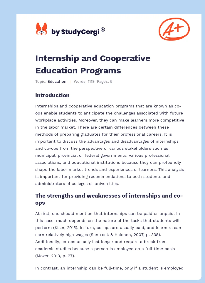 Internship and Cooperative Education Programs. Page 1