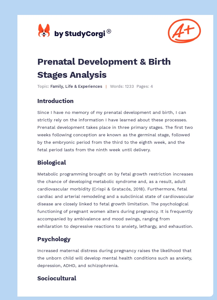 Prenatal Development & Birth Stages Analysis. Page 1