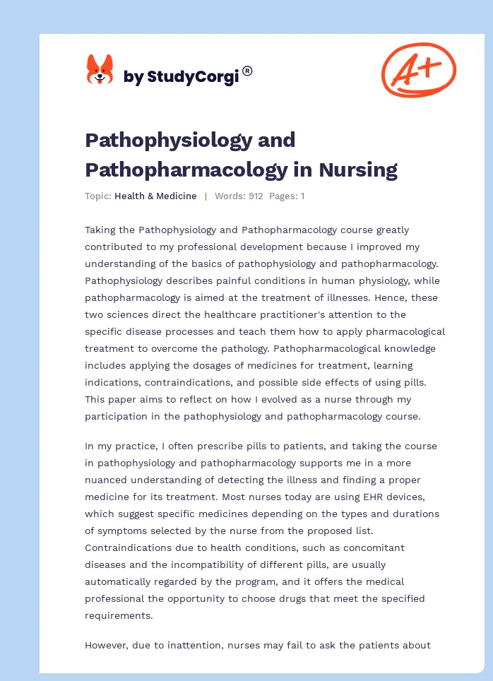 Pathophysiology and Pathopharmacology in Nursing. Page 1