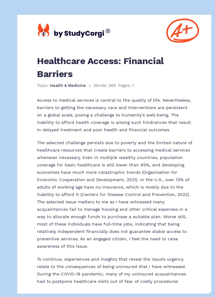 Healthcare Access: Financial Barriers. Page 1