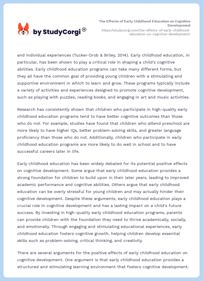 The Effects of Early Childhood Education on Cognitive Development. Page 2