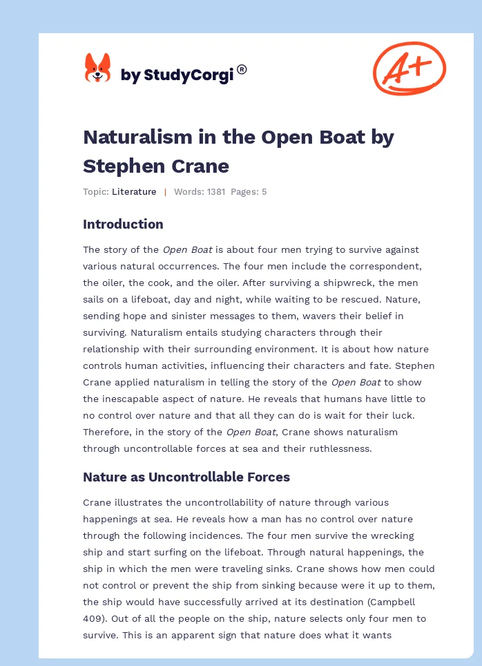 Naturalism in the Open Boat by Stephen Crane. Page 1